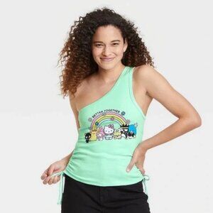 Hello Kitty Friends Womens One Shoulder Tank Top Graphic Sanrio Green